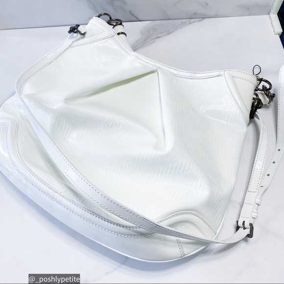 BURBERRY White Check Embossed Patent Leather Medium Craigwell Hobo Bag - Picture 4 of 17